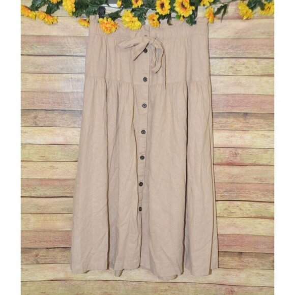 Universal Thread Tan Button Up Tiered Maxi Skirt Size M Linen Blend Boho Modest - Picture 2 of 10